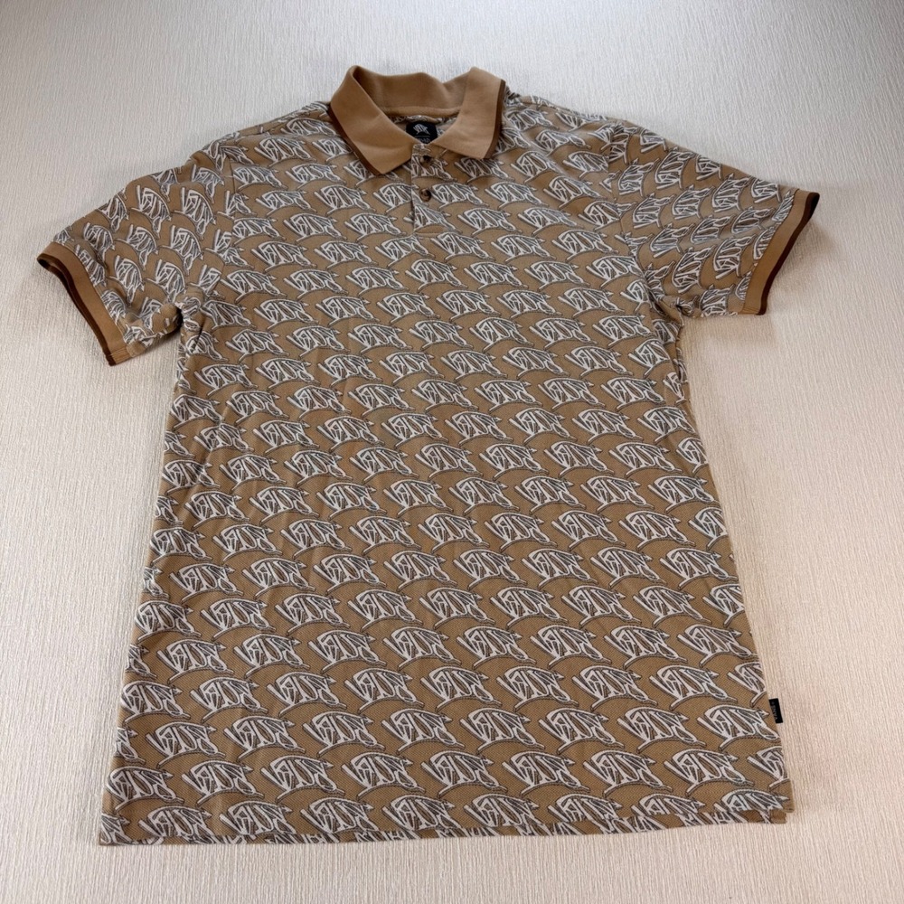 Vans Lewis Mills Mens Tan Monogram Graffiti Logo Print Cotton Polo Shirt Medium
